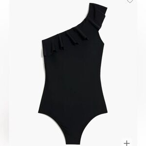J. Crew One-Shoulder Black Ruffle Swimsuit